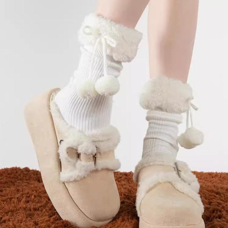 Cute Lolita Leg Covers Japanese Autumn And Winter Lamb Plush Ball Warm Woolen Ball Socks Jk Retro Pile Socks