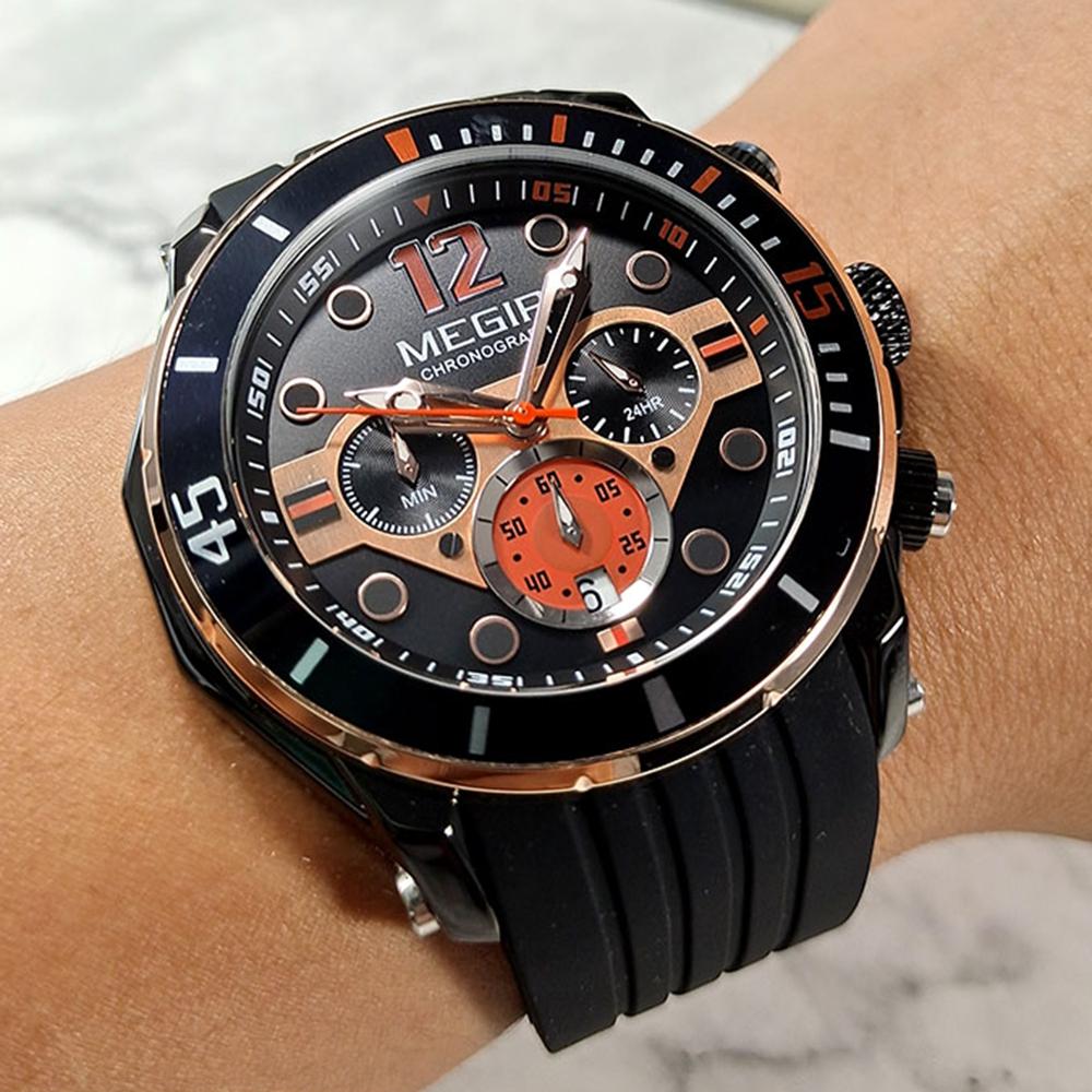 Fashion Waterproof Quartz Watches for Men Luxury Military Sport Chronograph Wristwatch with Silicone Strap