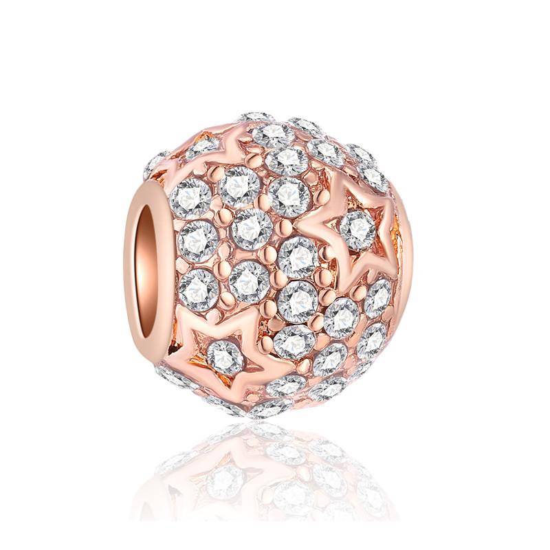 Fashion Rose Gold Plated Crystal Love Heart Flower Charms Bead Fit Original Bracelet Charm Pendants for DIY Jewelry Making