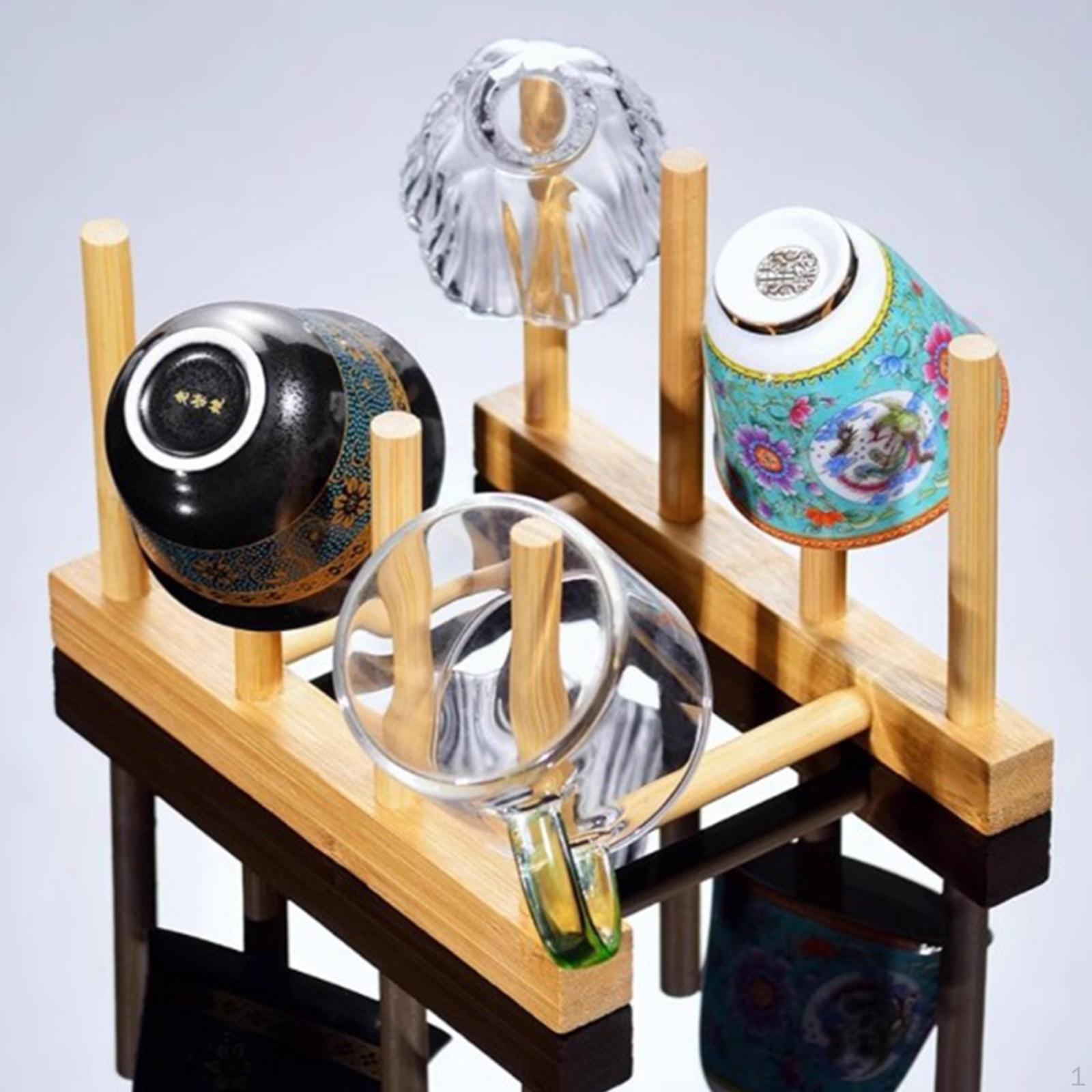 

Bamboo Dish Rack Kitchen Utensils Stable Practical Water Mug Drainer Shelf Sturdy for Restaurant