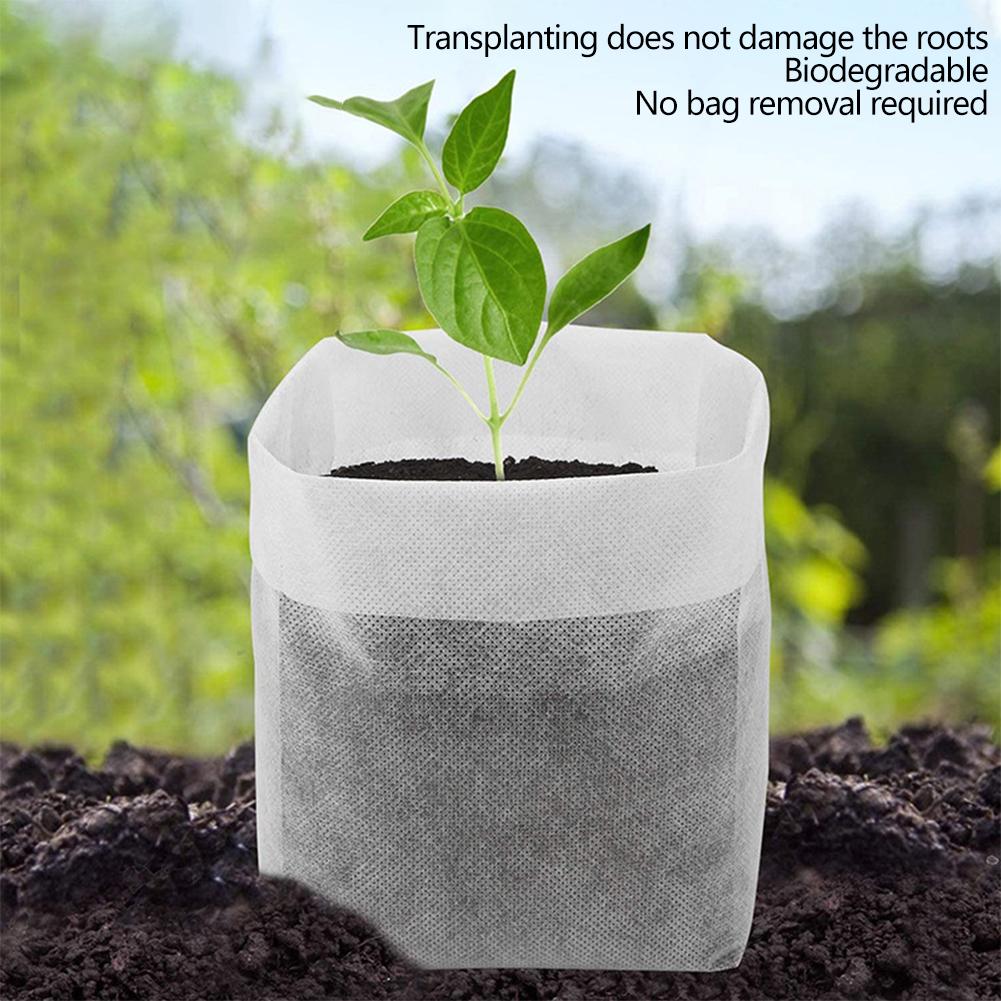 100Pcs Biodegradable Plant Grow Bags Non-Woven Nursery Pots for Seed Starting Home Garden Accessories Tools