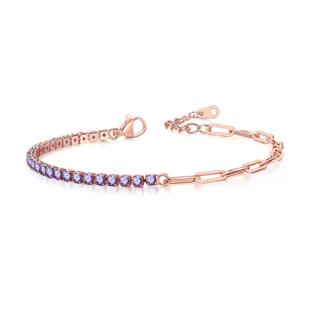 Paper Clip Splicing Tennis Bracelet Women'S Round Zircon 12 Birthstone Jewelry