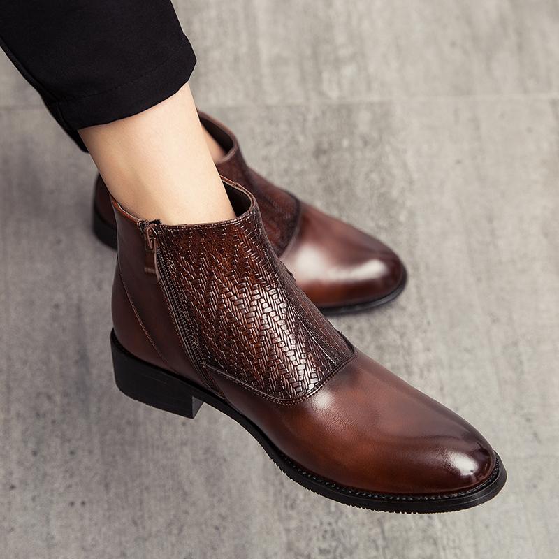 Autumn Winter Elegant Chelsea Boots Genuine Leather Men Couple Shoes Customized Slip-On Dress Formal Boots Model Fashion Show