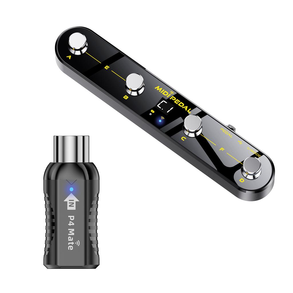 Wireless MIDI Controller Pedal 5 Modes Digital Display 25Hrs USB Footswitch Metal Switch Wireless Receiver for Mixer Electric