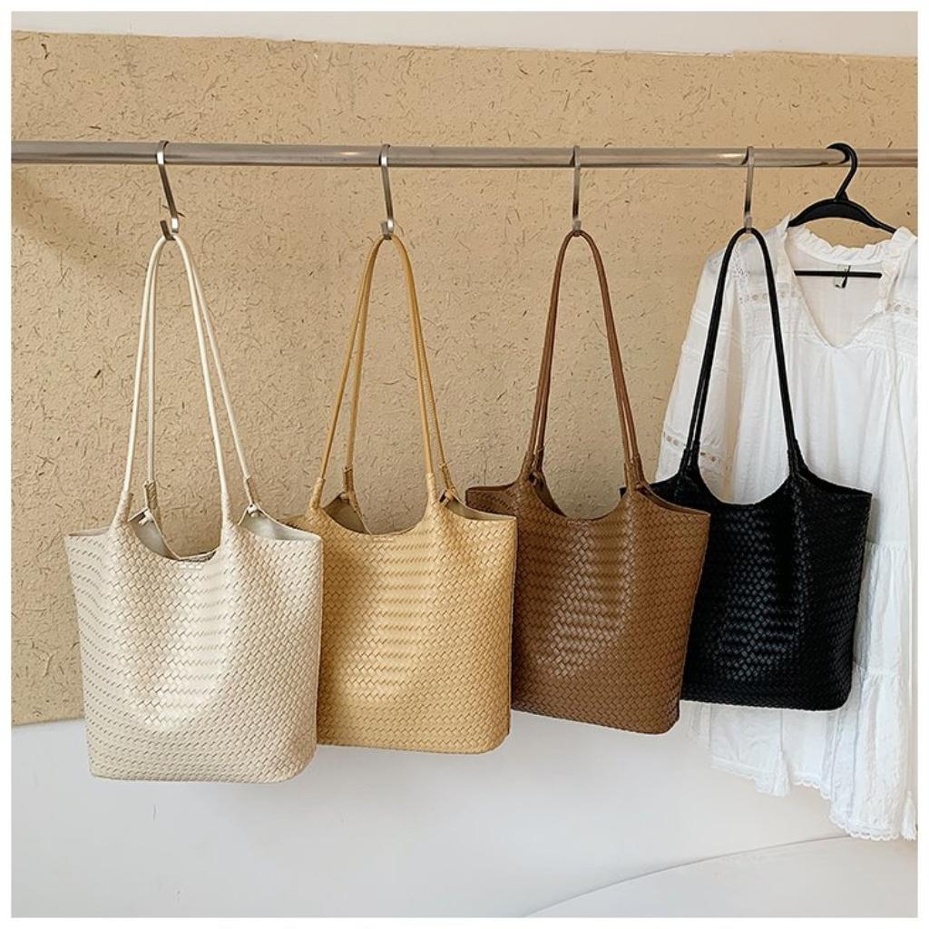 Tote Bag Women PU Woven Texture Large Capacity Office Daily Use
