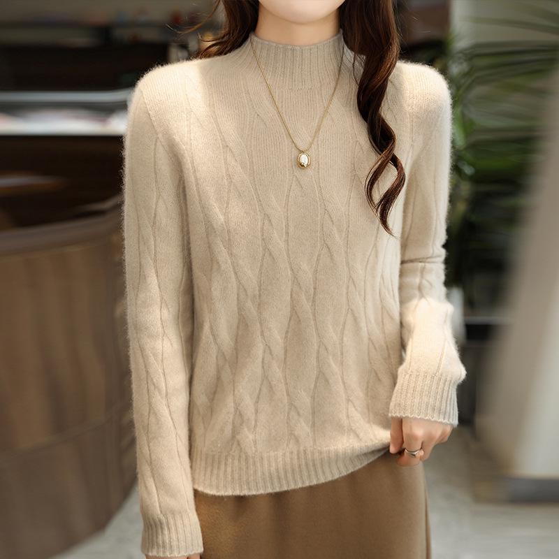 2026 Autumn/Winter Women's Slim Fit Half-High Neck Pure Wool Knitwear