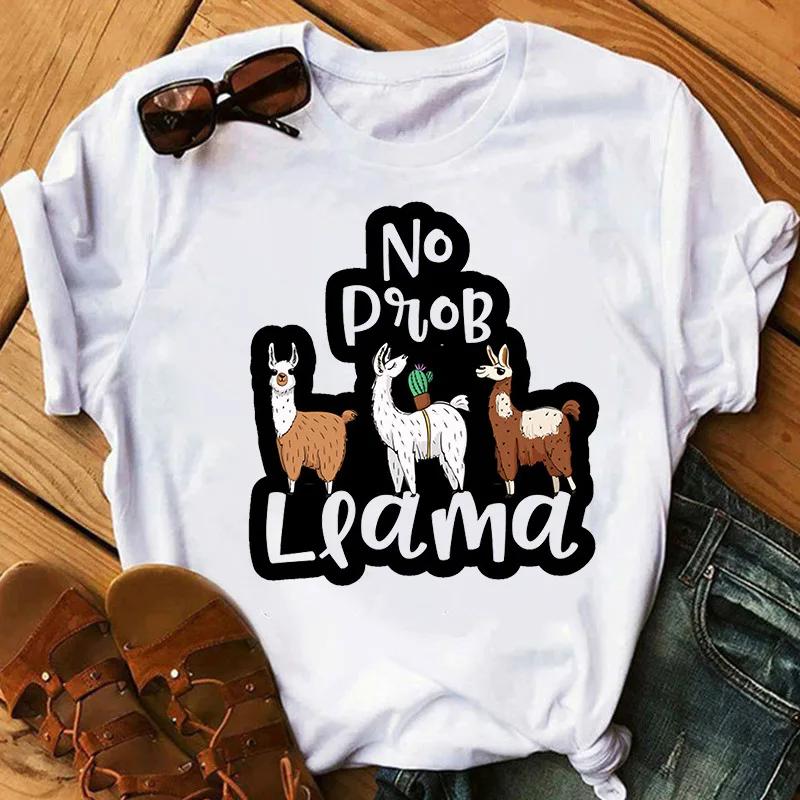 Kůň z trávy a bláta Lámový potisk Dámské tričko Krátký rukáv Kulatý výstřih Volné Dámské tričko Dámské tričko Topy Camisetas Mujer