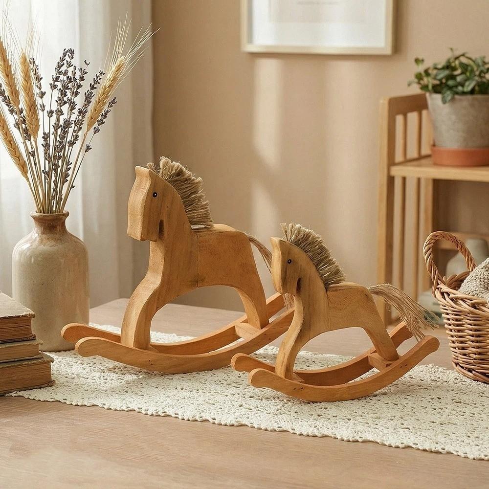 Hand Carved Rocking Horse Ornaments Handmade Wooden Horse Figurine Rocking Horse Statue  Office