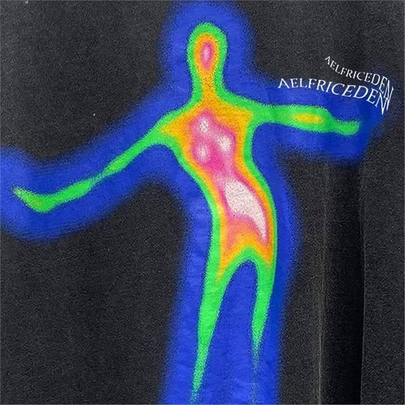 T-shirt Punk Style Hong Kong Coton Lavé Imprimé, Grande Taille, Manches Courtes