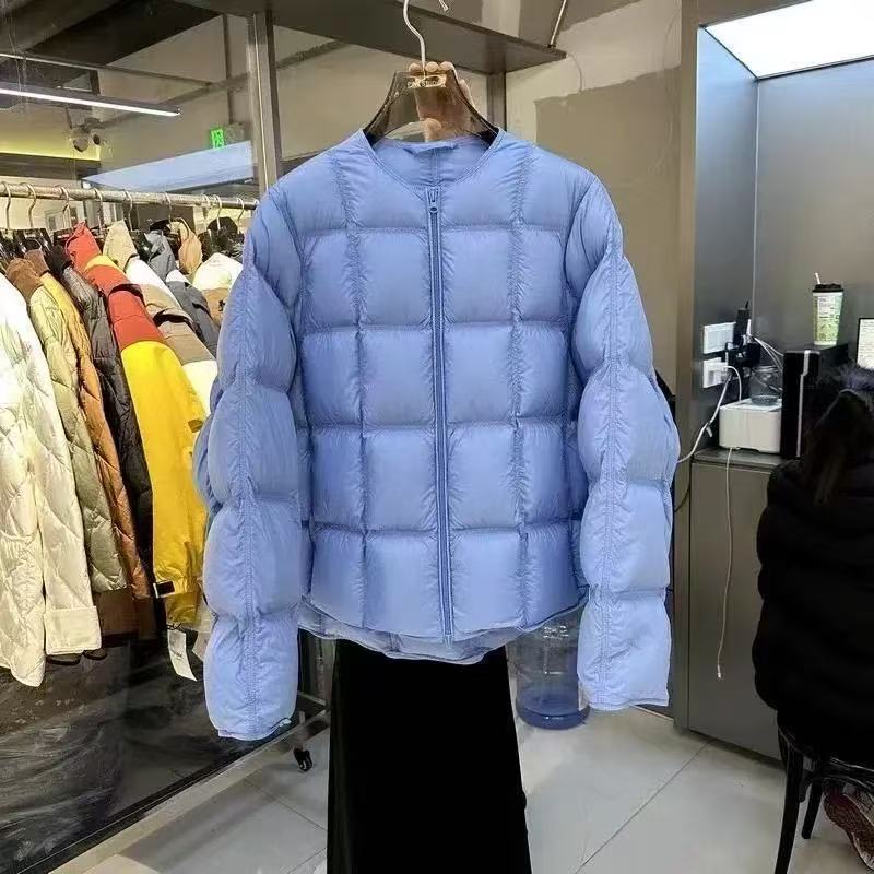 Koreanischer Rundhals Baumwollmantel Neue Wintermode Warme Schlanke Daunenjacke Vielseitige Loungewear Oberbekleidung L blau