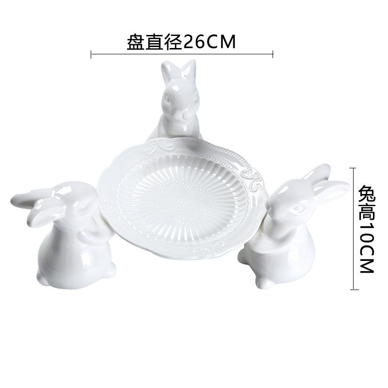 Circular Relief Ceramic Rabbit Tray, Household Dessert Tray, Cake Rack, Dining Plate, Wedding Decoration Dessert Display Tool