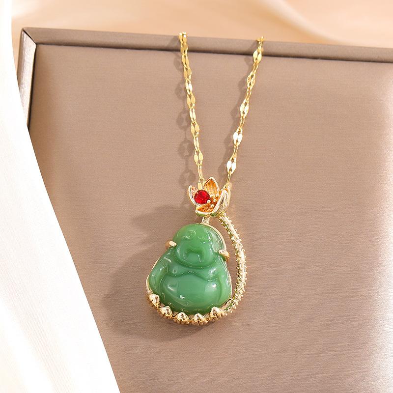 Popular European and American hip-hop style Buddha pendant jewelry female, synthetic zircon exquisite personalized portrait necklace