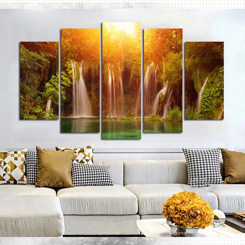 5 Panels/Set Waterfall Posters Canvas Painting Landscape Lake Pictures Canvas Prints Wall Art For Living Room Modern Home Decor