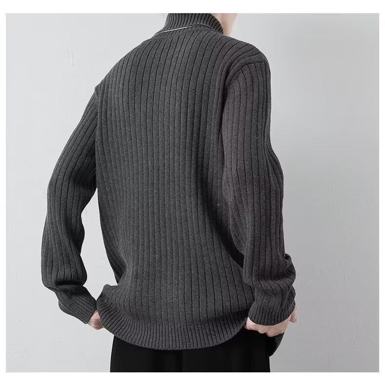Men's Korean Style High Neck Sweater - Trendy Warm Autumn/Winter Knitwear for Casual Wear
