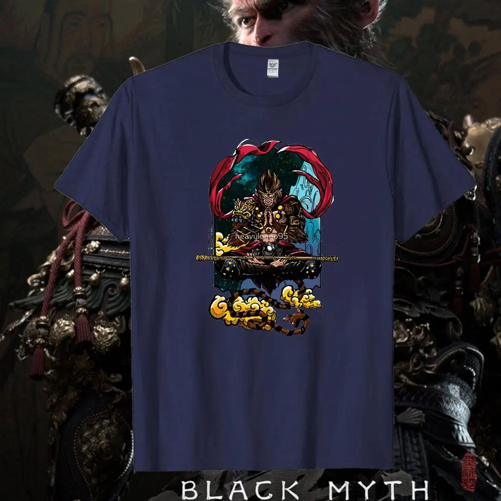 Black Myth Wukong Men's Cotton T-shirt Journey To The West Game Wukong Retro Graphic Tshirt Adventure Game Money King Tees