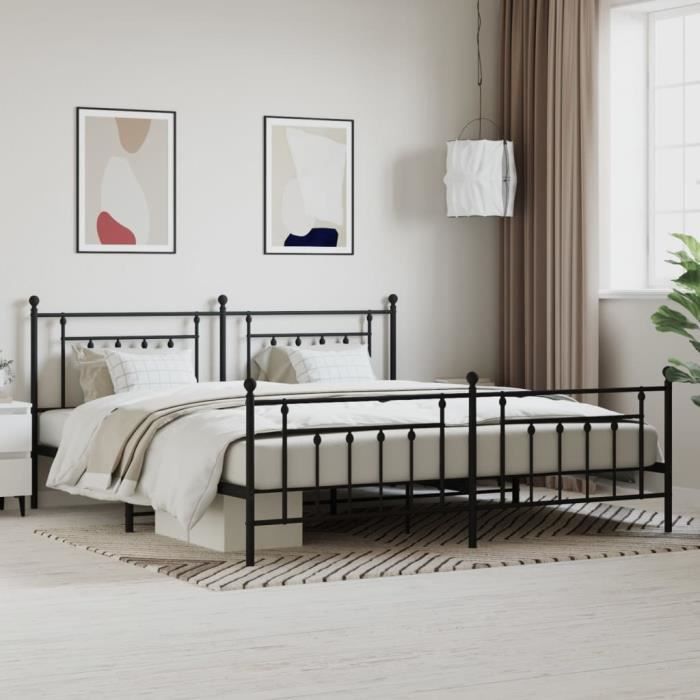 VidaXL Cadre de lit métal avec tête de lit-pied de lit noir 193x203 cm 353561