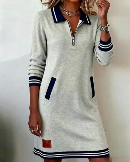 Europäisches und Amerikanisches Lässiges Damen-Reißverschluss-Langarm-Kapuzenpullover-Kleid