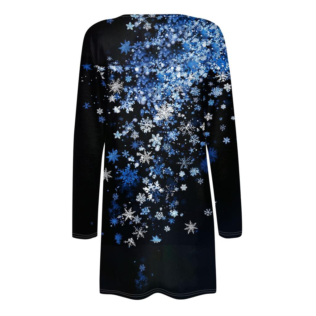Women's Fashion Casual Christmas Printed Mid-Length Cardigan Long Sleeve Jacket