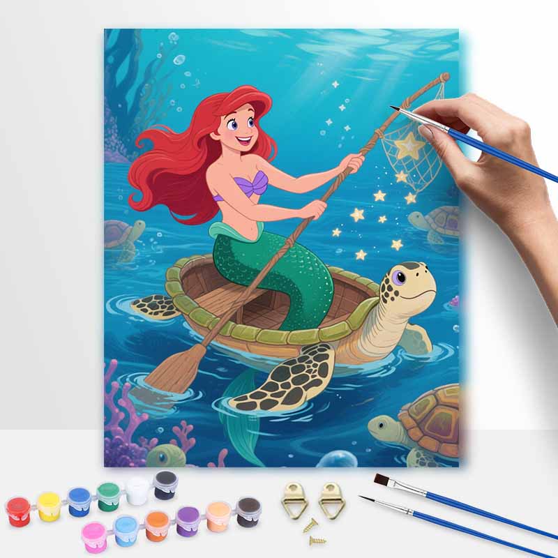 Disney Digital Oil Painting Art Kit Mermaid Sea Turtle Ocean Handmade Coloring Painting Home Decor