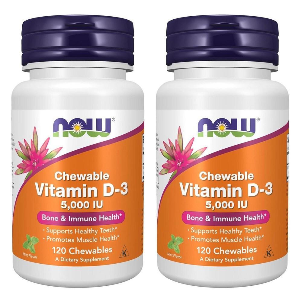 Now Foods Vitamin D-3 5000 IU Natural Mint Chewables 120 Tablets 2 Pcs