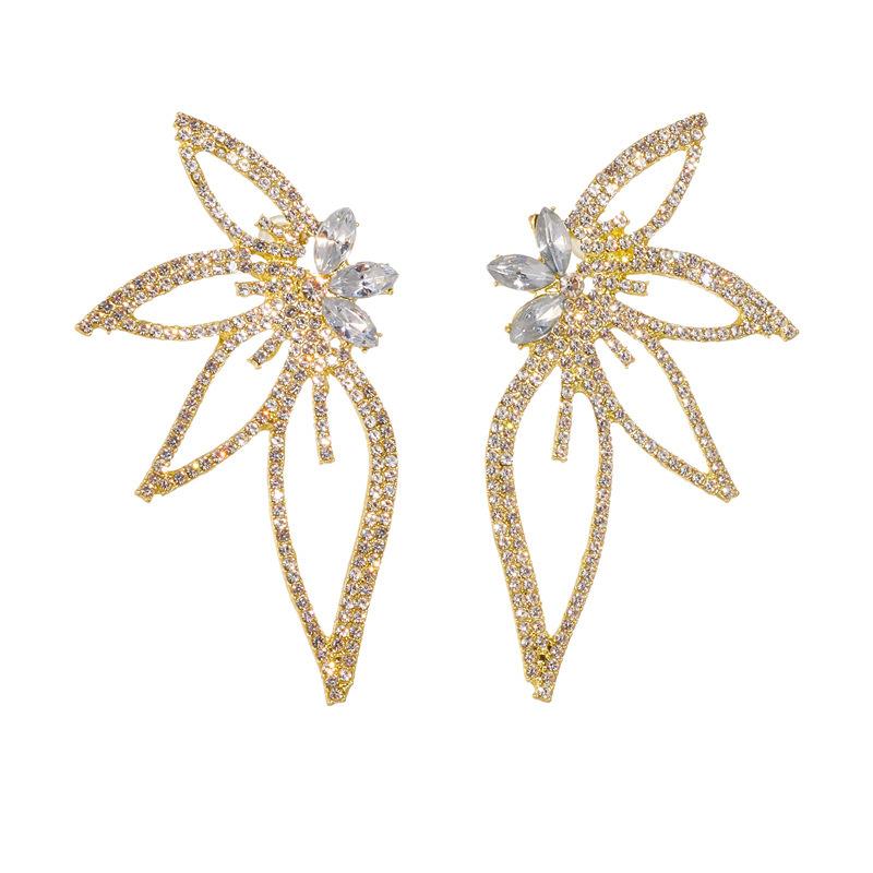 New Personality Exaggeration Full of Zircon Big Butterfly Wings Stud Earrings for Women Luxury Charm Party Jewelry Accessories