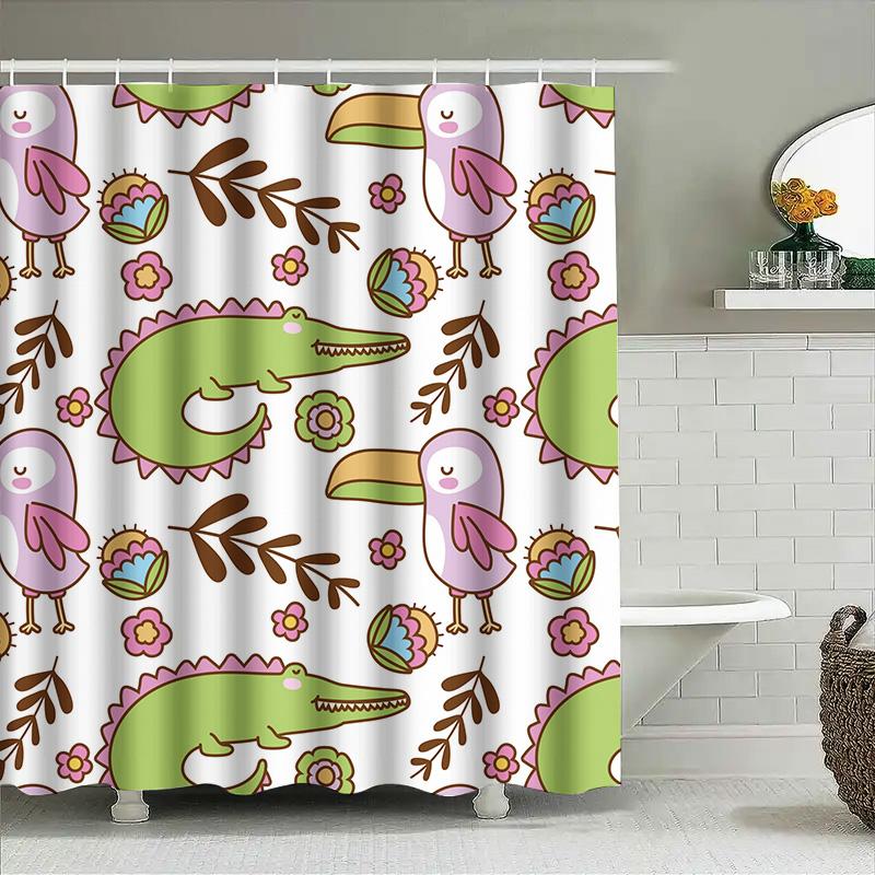 

Floral Crocodile Print Shower Curtain Kids Bathroom Decor Waterproof Fabric 3D Flower Design Waterproof Home Decoration White Gr W60H190(CM)-1 Pcs