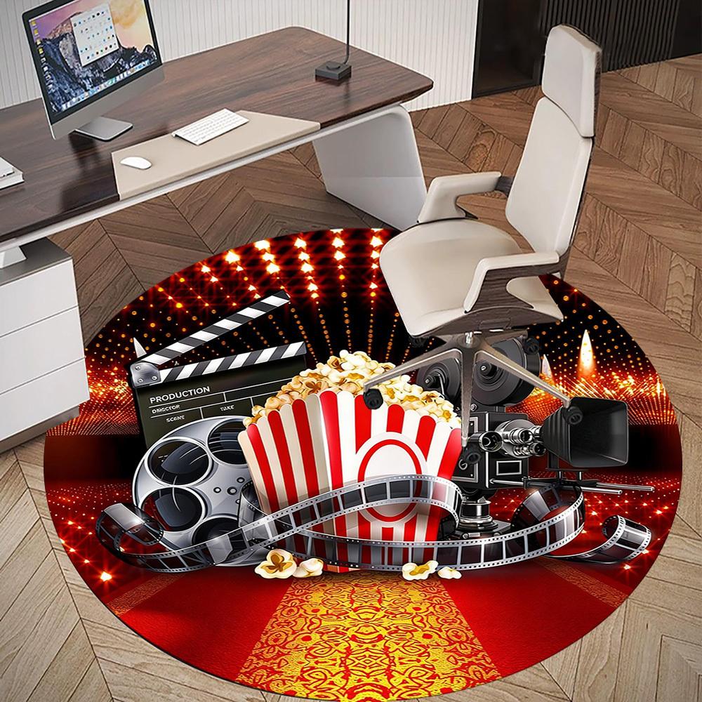 1pc Movie Theater Popcorn Round Chair Mat Office Area Rug - Non-Slip, Floor Mat for Office, Bedroom, and Indoor Decor P127264