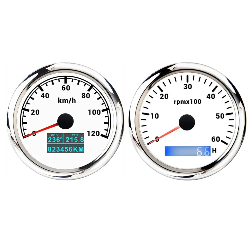 Universal 85mm GPS Speedometer 30KNOTS 60KNOTS 60K 120K 200K with 4K 6K 8K RPM Tachometer with 7 Colors Backlight for Car Boat