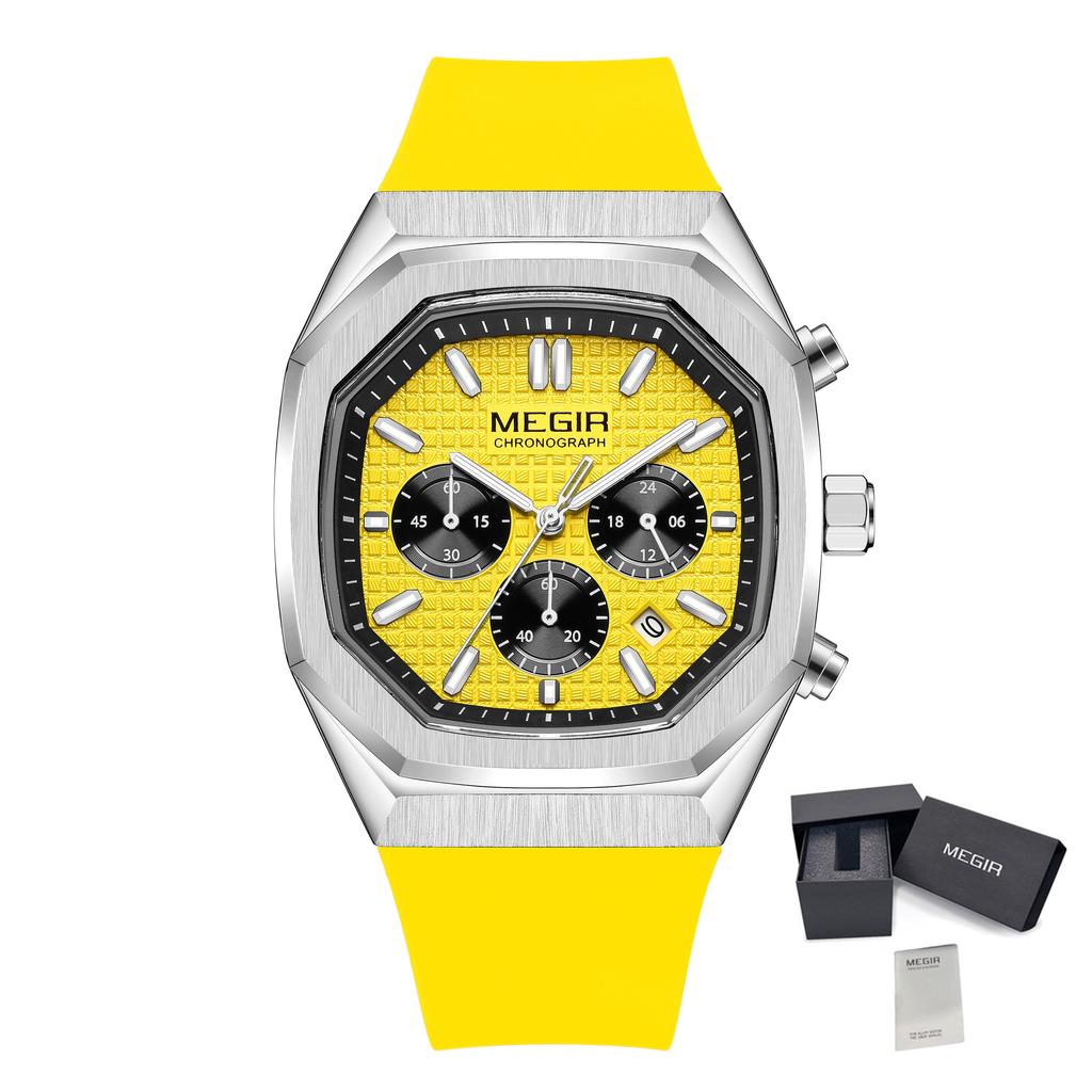 MEGIR 2215 Men Luxury Watches Fashion Casual Sports Chronograph Silicone Strap Quartz Wristwatch Calendar Waterproof Clock