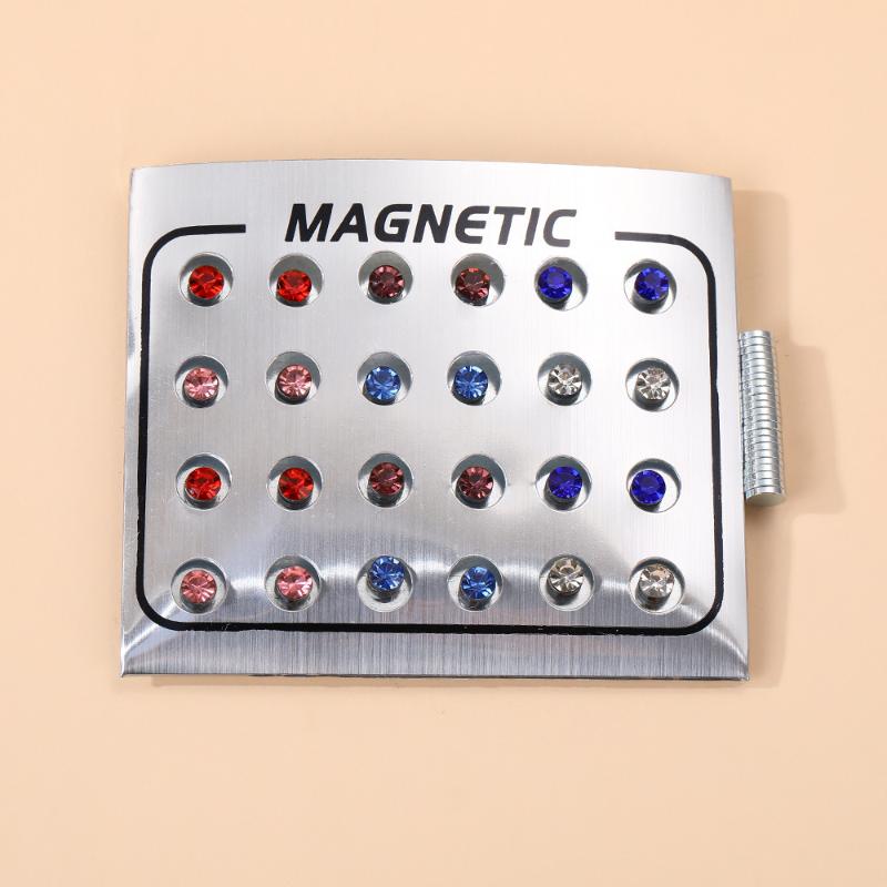 Magnetic Fake Earring Studs No Piercing Round Classic Crystal 4/5/6MM for Business Casual Occasion Wear