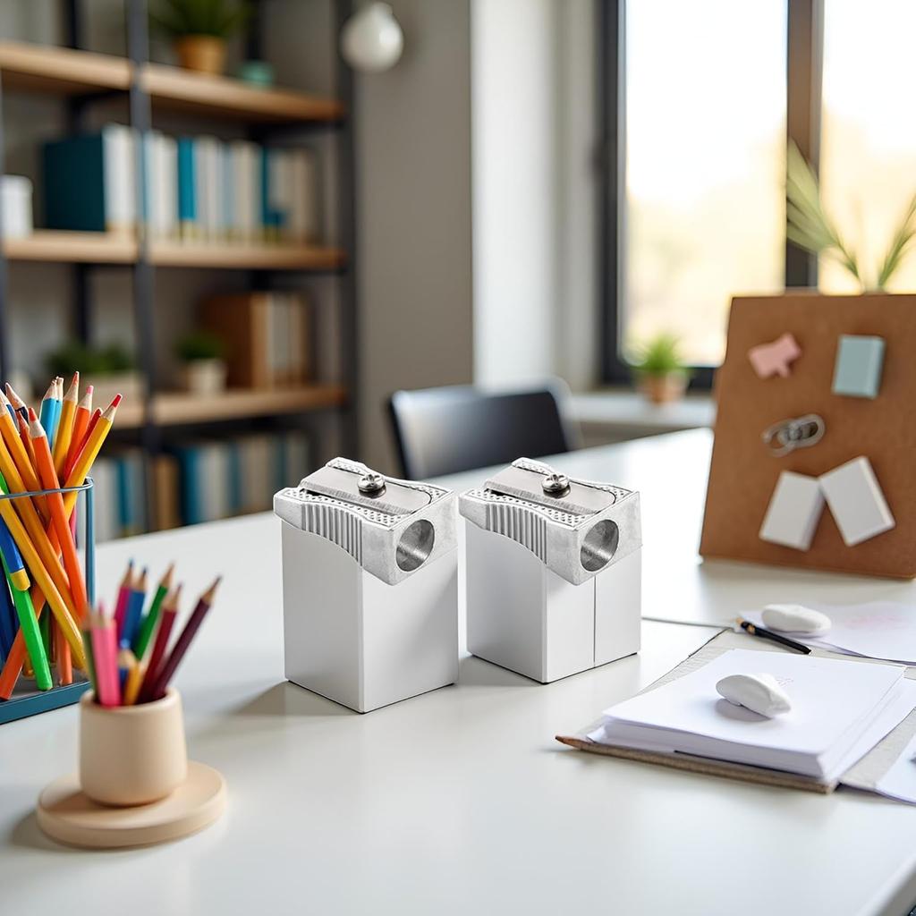 2Pcs Silver Metal Handheld Metal Mini Manual Pencil Sharpeners Silver with Single Hole Aluminum Alloy Sharpener for Standard Size Pencils Pencil