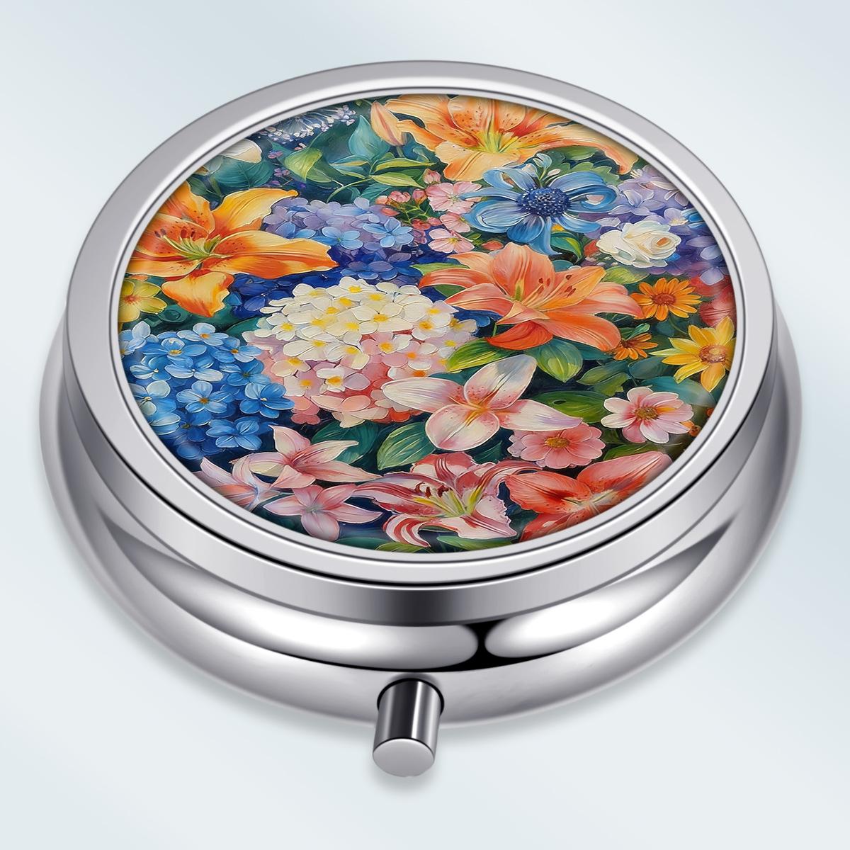 

Portable Pill Box with 3 Compartments, Mini Metal Medicine Organizer Case, Cute Printed Pill Container for Vitamins, Pills, Jewelry, Travel, Daily Use разноцветный