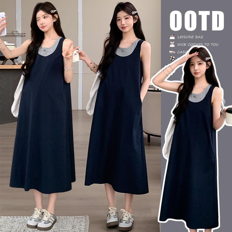 2026 Summer Sweet Maternity Sleeveless High-Waisted Vest Dress - Trendy Age-Reducing, Two-Piece Look