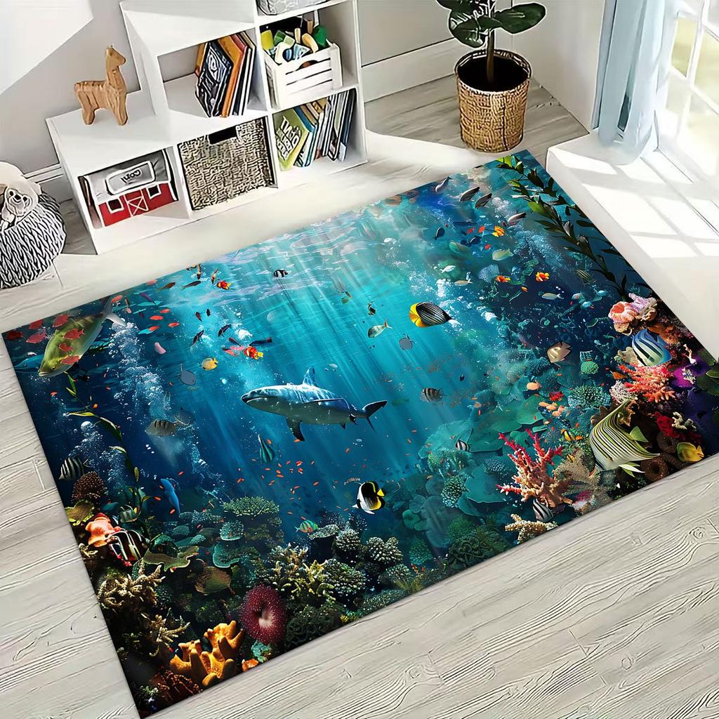 Dream Underwater World Sea Dolphin Turtle Coral Art Rug for Bedroom Living Room Sofa Home Doormat Decor,Kids Non-slip Floor Mat
