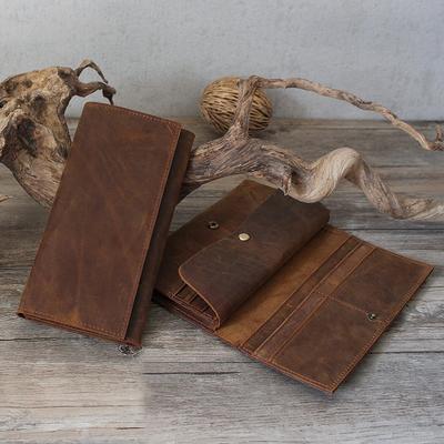 Men's and Women's Long Wallet, Wallet Clip Layer, Cowhide, Crazy Horse Leather Buckle