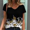 Women Print V Neck Short Sleeve Casual Loose Tunic Tops