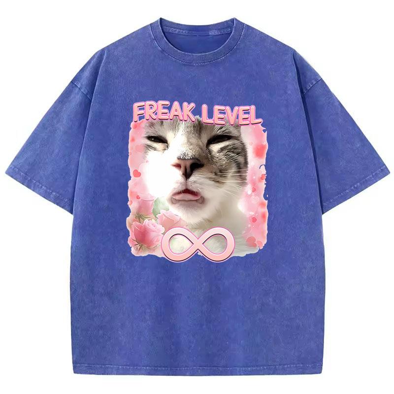 Y2k T Shirt Vintage Washed Cotton T-Shirt Funny Meme Cat Graphic Tee Casual Streetwear Spring Summer Clothing