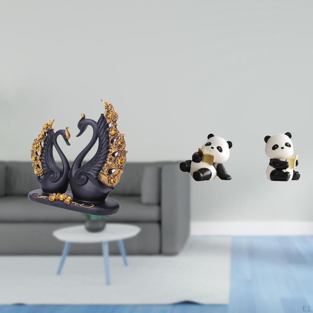 Elegant Swan And Panda Resin Figurines European Art Animal Sculptures Decorative Bookends for