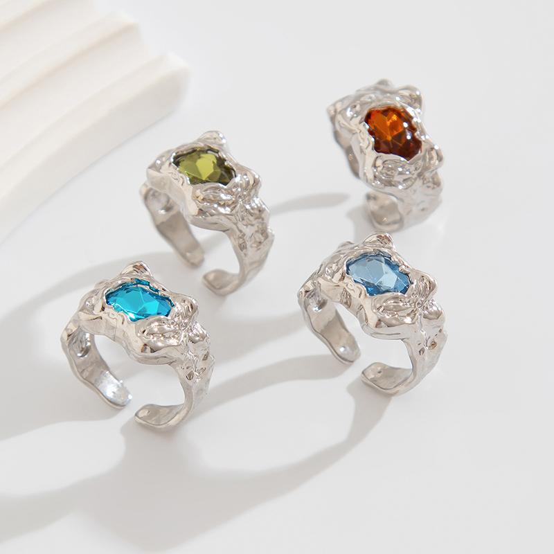 Fashion Liquid Wind Crystal Opened Rings Set for Women Punk texture Irregular Personality Finger Ring Party Daily Jewelry