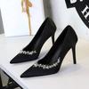 Elegant Party High Heels Pointed Toe Satin Rhinestone Stiletto Pumps Women Shoes