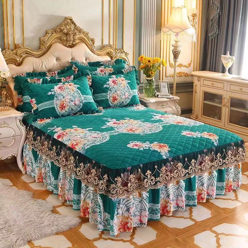 High Quality Thicken Fine Short Plush Quilted Bed Skirt King Queen Size Warm Velvet Bedspread No Pillowcase
