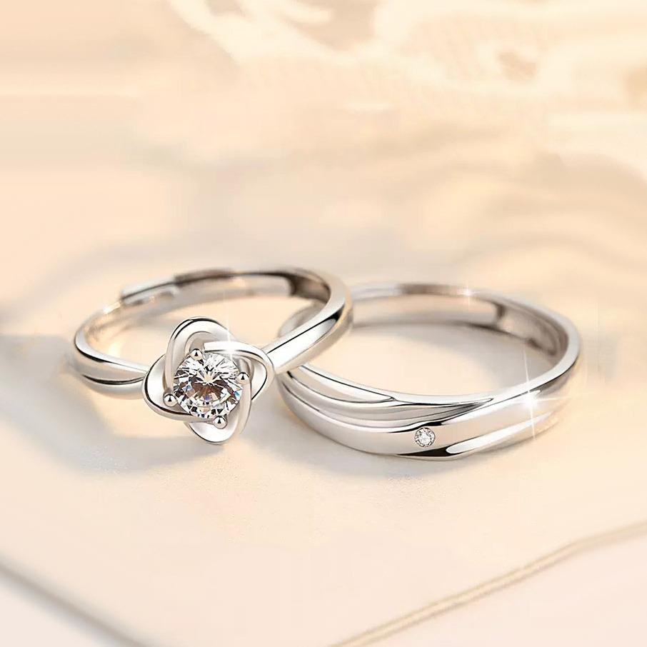 

Sterling Silver Four-Leaf Clover Couple Rings for Men & Women - Trendy Korean Japanese Proposal & Wedding Jewelry Women s