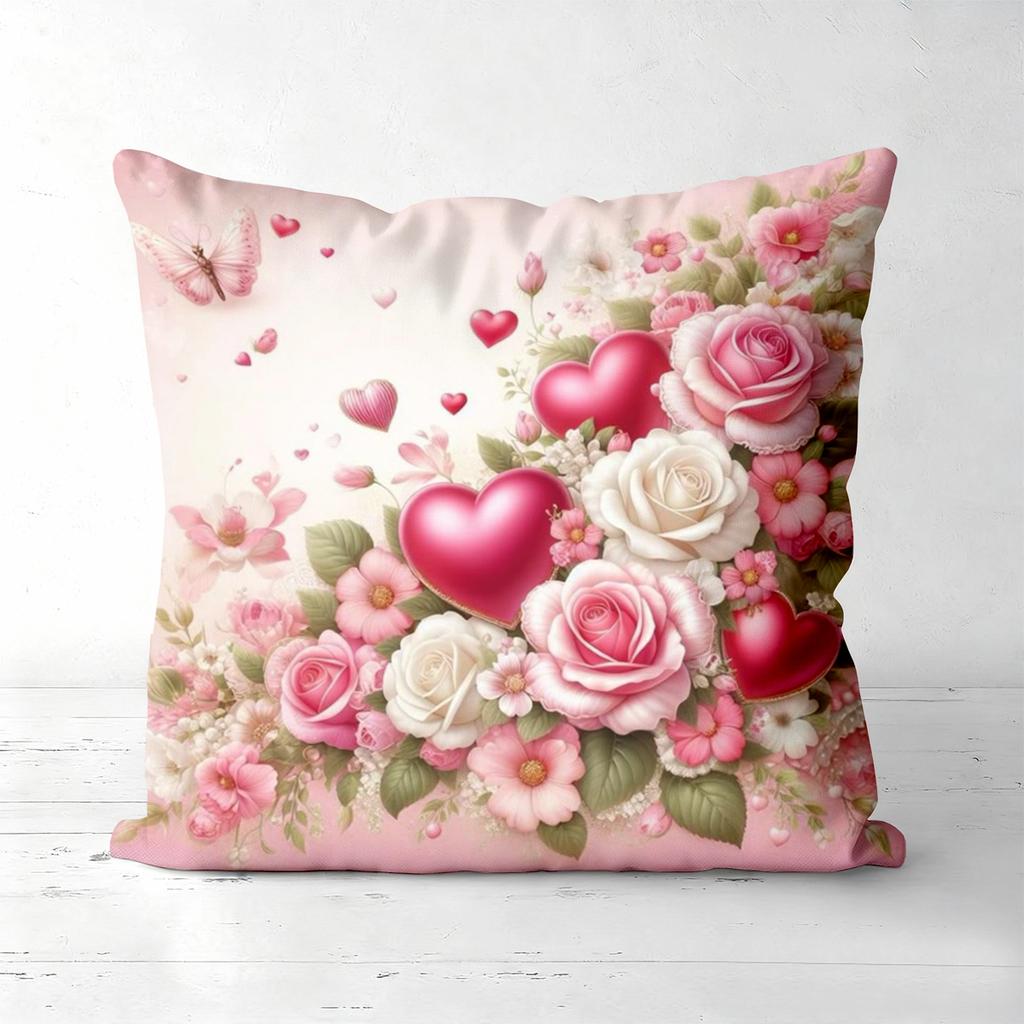Pink Roses Hearts Valentine's Day Throw Pillows Polyester pillowcase, sofa decorative cushion cov Headboard Pillow