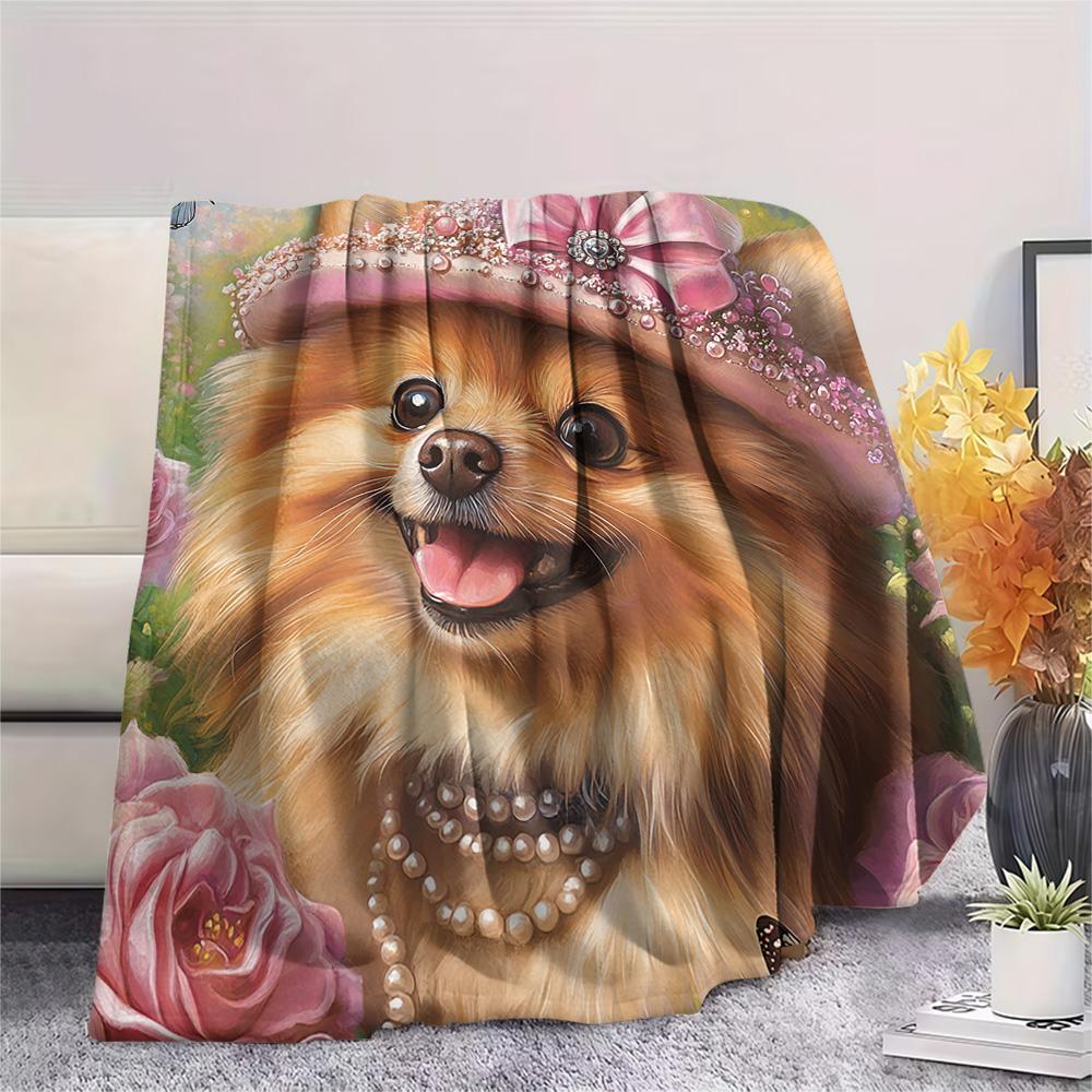 Pomeranian Print Flannel Blanket, High quality Comfortable for All Seasons, Home Decor, Warmth and Comfort, Perfect for Christmas Gifts