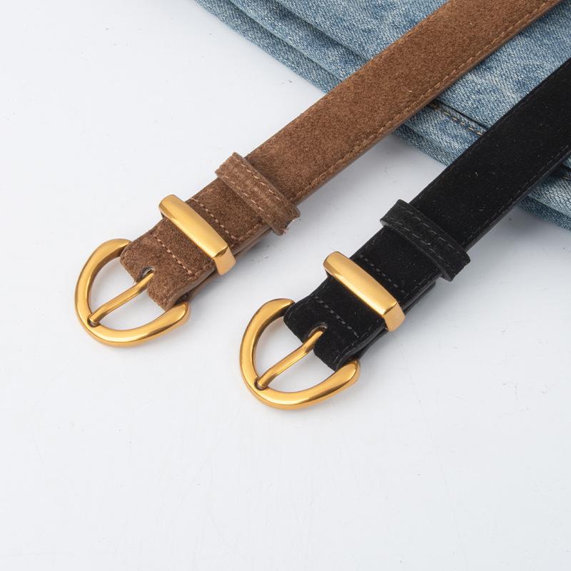 Four Seasons Available New Suede Women'S Belt Leather Decorative Skirt Belt Retro Cowhide Black Ins Style Jeans