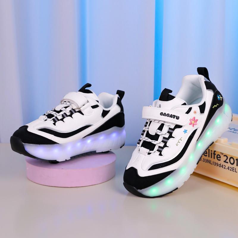 Παιδικά Αποσπώμενα Παπούτσια Σπορ με Τέσσερις Τροχούς Επαναφορτιζόμενα Φωτεινά Παπούτσια Σπορ LED Παπούτσι Πατίνια Ρόλερ με Τέσσερις Τροχούς