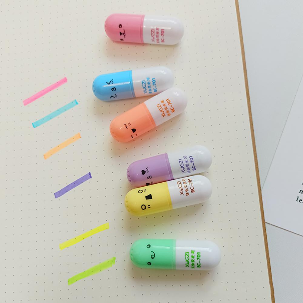 6 Pcs/lot Capsules Highlighter Vitamin Pill Highlight Marker Color Pens Kids Children Stationery Office School Supplies