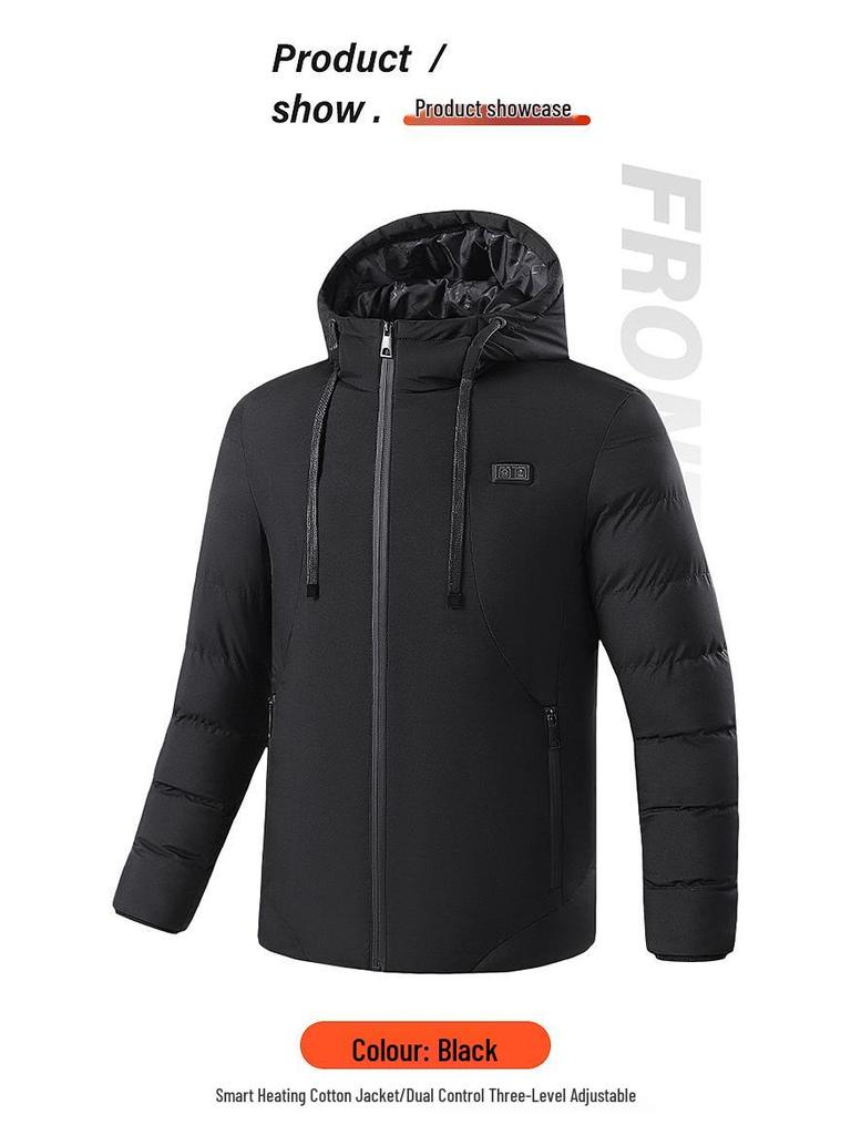 Unisex Smart Heated Winter Jacket with Hood - Rechargeable and Temperature-Controlled.
