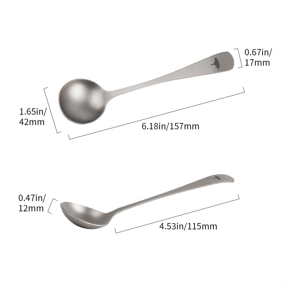 Watchget Profesjonell kaffesmakingsskje - 6,18 tommer Titan Rund Måleskje for Espresso, Spesialkaffe og Baristabruk