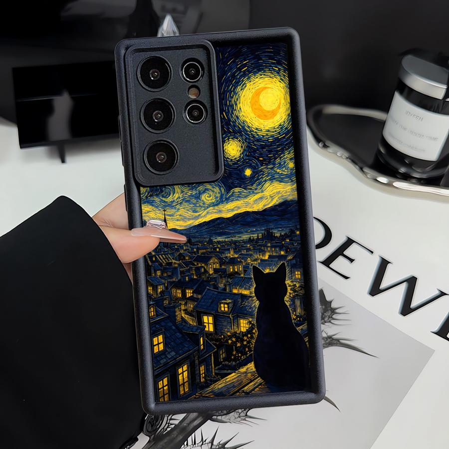 Black Night Star Cat Phone Cover Case for Samsung Galaxy S26 Ultra S25 S23 FE S22 S25 Edge S21 S24Ultra S20FE S24 Plus